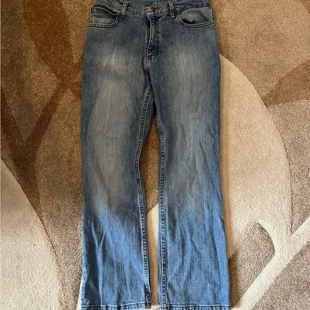 Wrangler Blue Bootcut Jeans with Distressed Finish